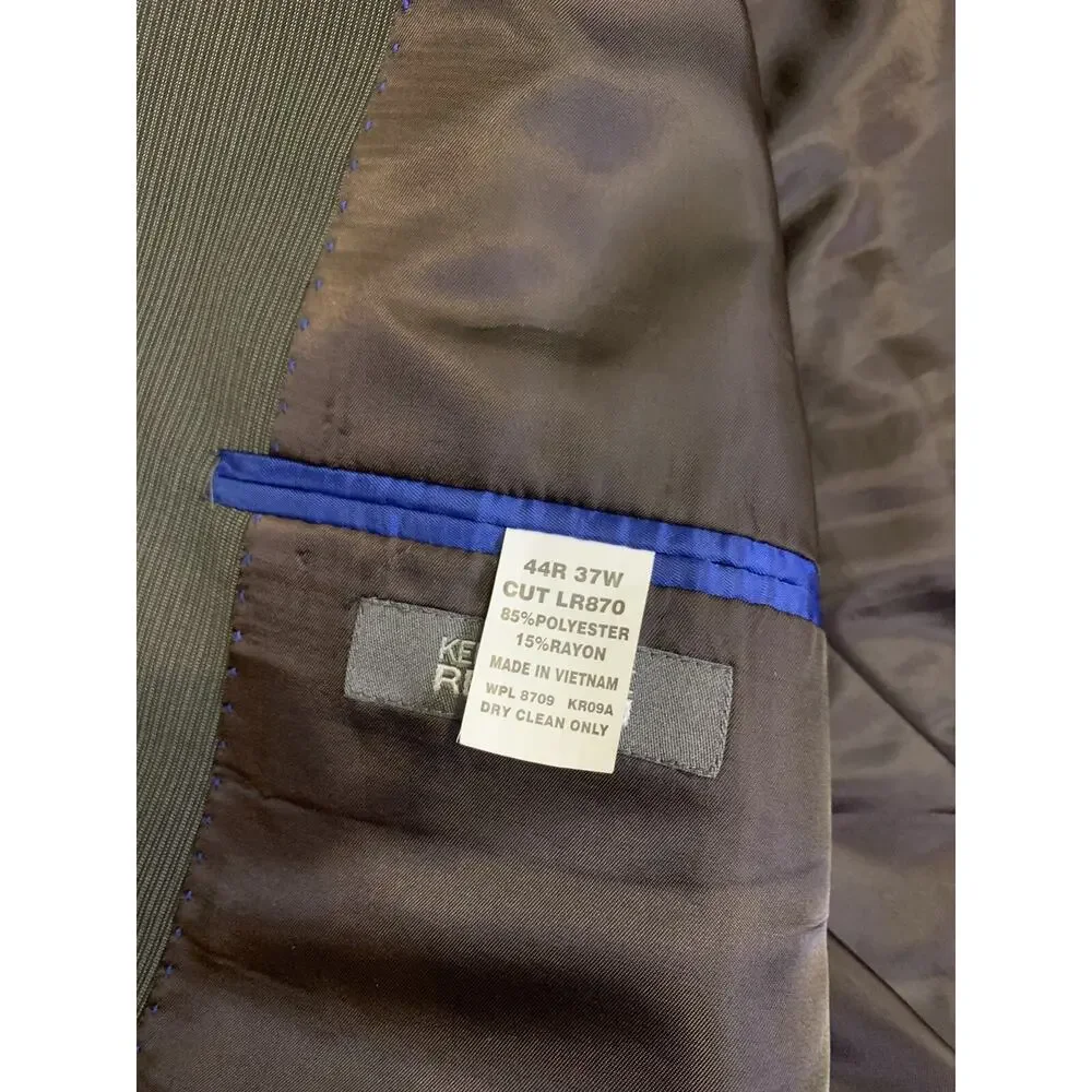Kenneth Cole Reaction Mens Gray Pinstriped Sport Coat Size 44R Preppy Office